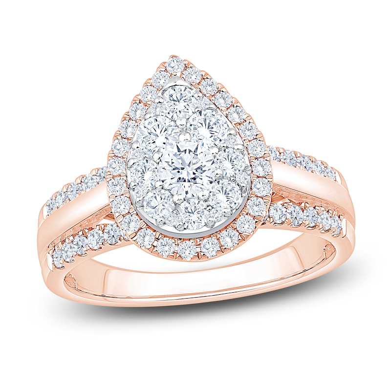 Main Image 1 of Brilliant Moments Multi-Diamond Pear Halo Engagement Ring 1 ct tw 14K Rose Gold