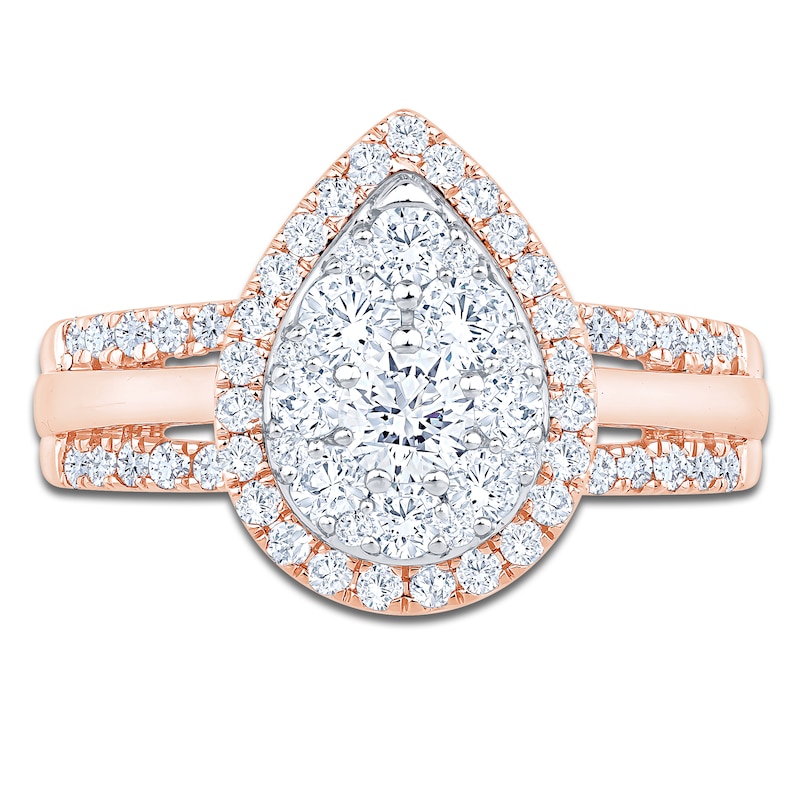 Main Image 3 of Brilliant Moments Multi-Diamond Pear Halo Engagement Ring 1 ct tw 14K Rose Gold