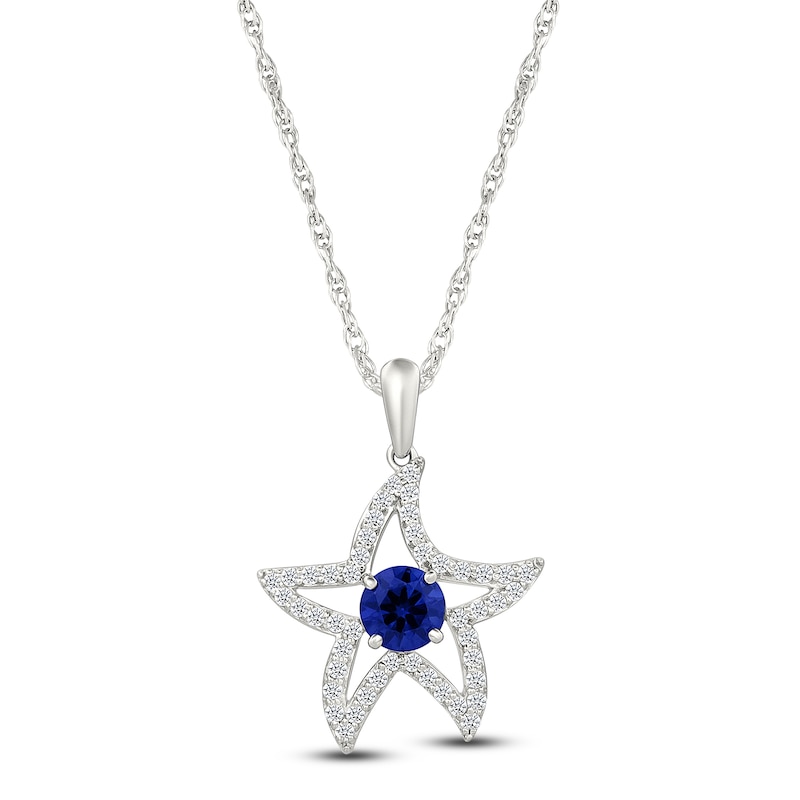 Blue & White Lab-Created Sapphire Starfish Necklace Sterling Silver 18"