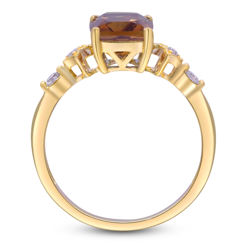 Main Image 3 of Cushion-Cut Natural Citrine & Diamond Ring 1/10 ct tw 10K Yellow Gold