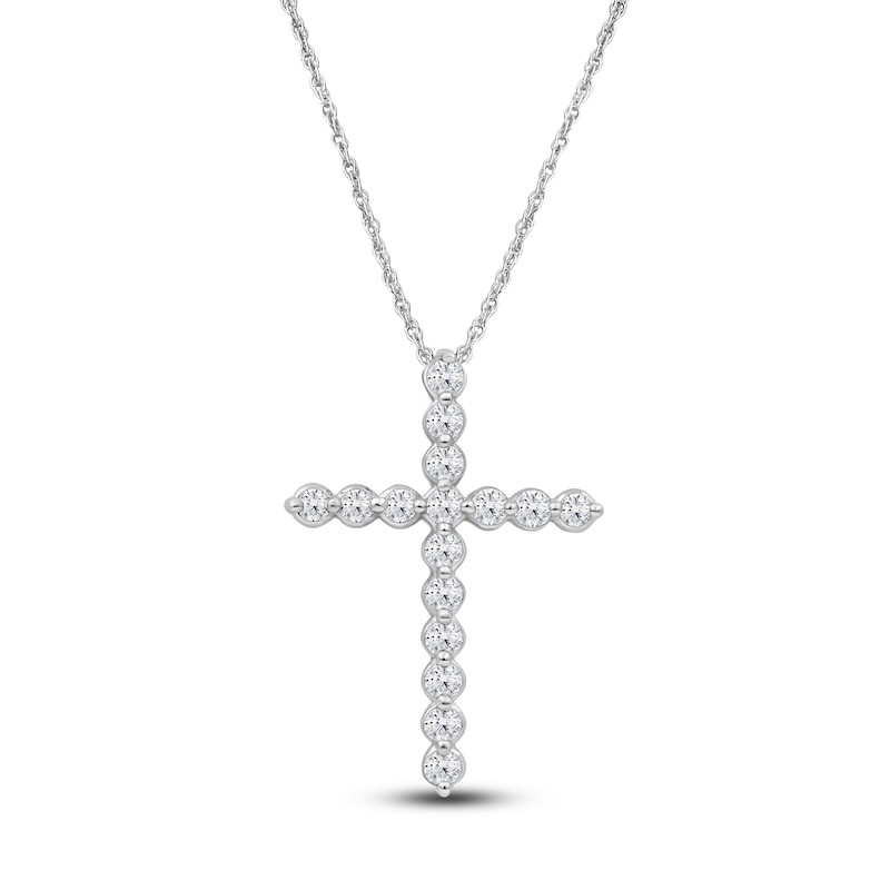 Main Image 1 of Lab-Created Diamond Cross Necklace 1 ct tw 14K White Gold 18&quot;