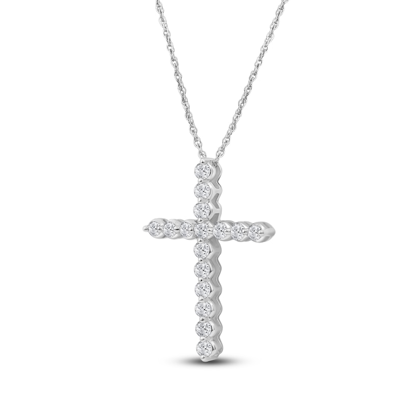 Main Image 2 of Lab-Created Diamond Cross Necklace 1 ct tw 14K White Gold 18&quot;