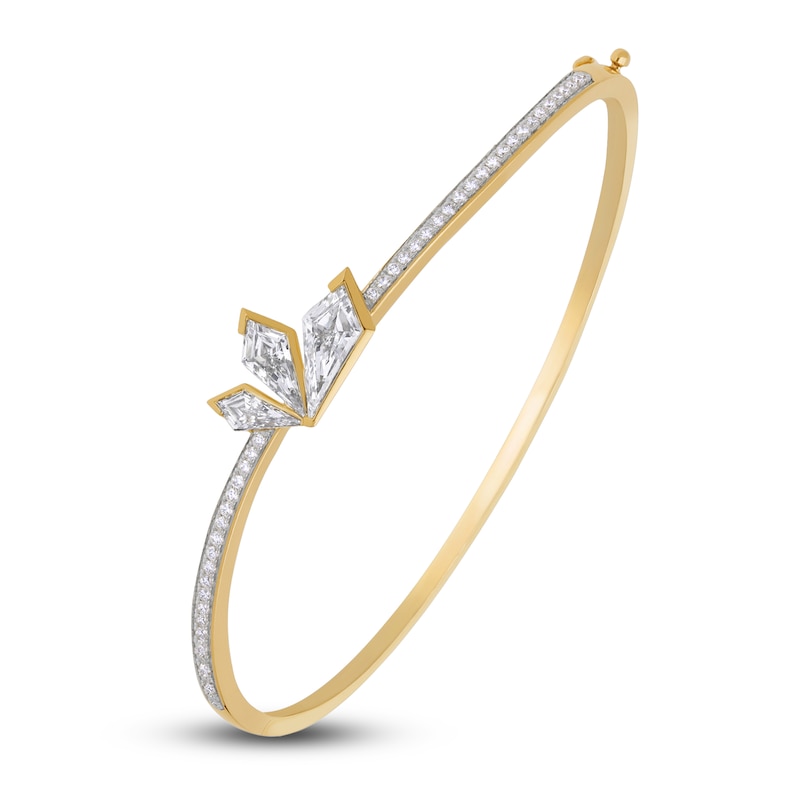 Main Image 1 of J'Lure Kite Step-Cut Lab-Created Diamond Three-Stone Bangle Bracelet 2-1/3 ct tw 14K Yellow Gold