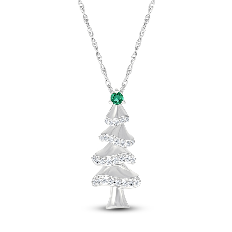 Main Image 1 of Lab-Created Emerald & White Lab-Created Sapphire Christmas Tree Sterling Silver 18&quot;