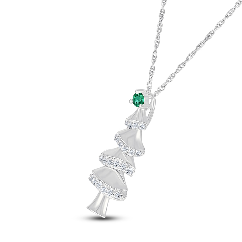 Main Image 2 of Lab-Created Emerald & White Lab-Created Sapphire Christmas Tree Sterling Silver 18&quot;