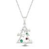 Thumbnail Image 1 of Lab-Created Gemstone Christmas Tree Necklace with Bows Sterling Silver 18&quot;