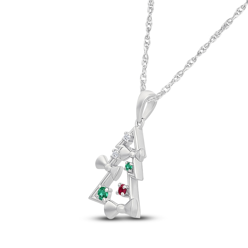 Main Image 2 of Lab-Created Gemstone Christmas Tree Necklace with Bows Sterling Silver 18&quot;