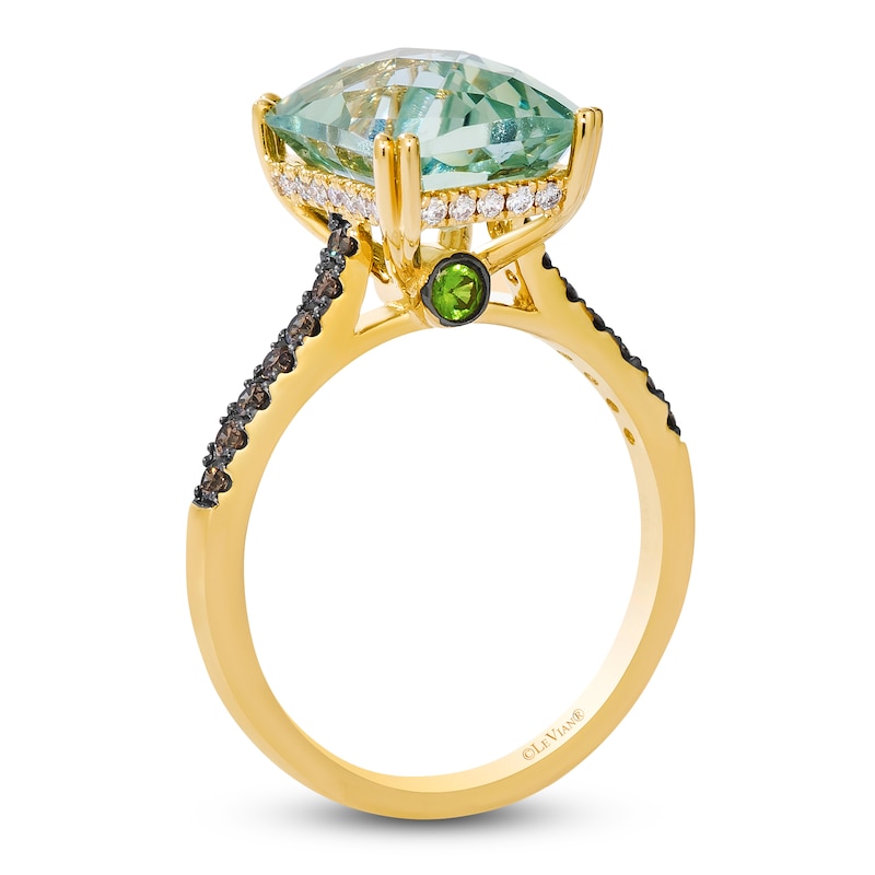 Main Image 3 of Le Vian Rectangle-Cut Natural Green Quartz & Green Tsavorite Ring 1/3 ct tw Diamonds 14K Honey Gold