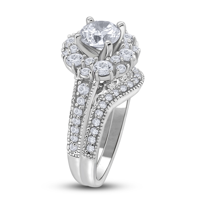 Main Image 2 of Diamond Halo Bridal Set 2 ct tw Round 14K White Gold