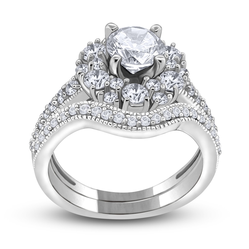 Main Image 3 of Diamond Halo Bridal Set 2 ct tw Round 14K White Gold