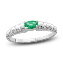 Natural Emerald Oval Ring 14K White Gold