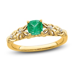 Natural Emerald Ring Diamond Accents 14K Yellow Gold