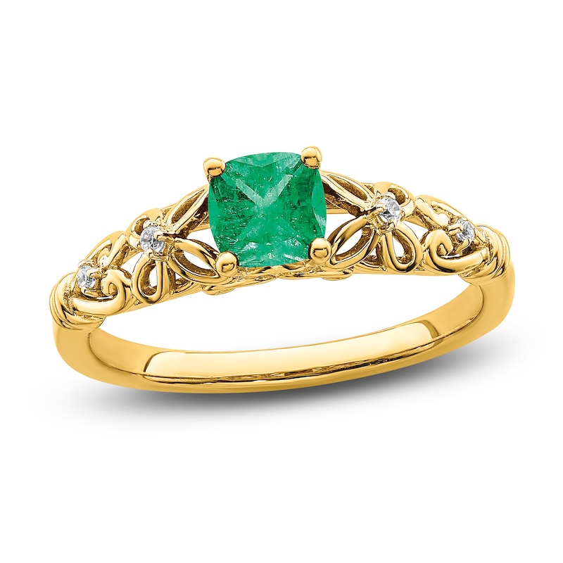 Natural Emerald Ring Diamond Accents 14K Yellow Gold