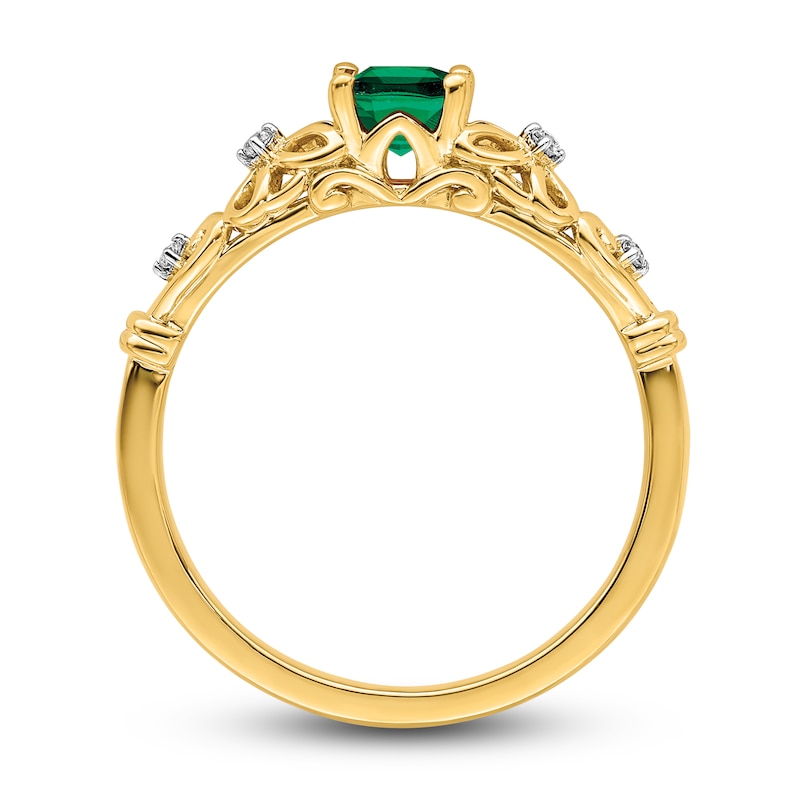 Main Image 2 of Natural Emerald Ring Diamond Accents 14K Yellow Gold