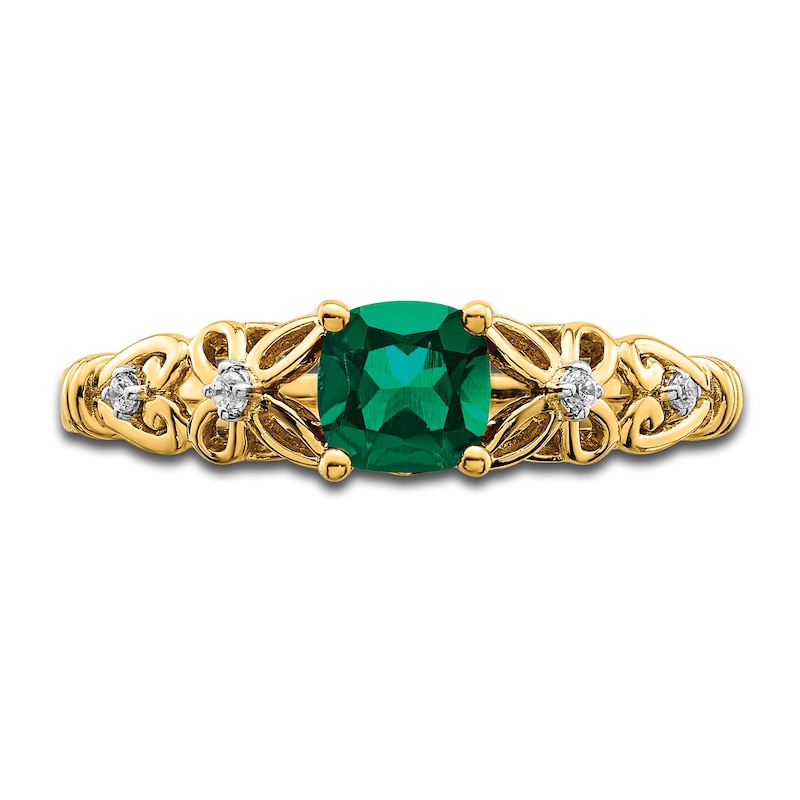 Main Image 3 of Natural Emerald Ring Diamond Accents 14K Yellow Gold