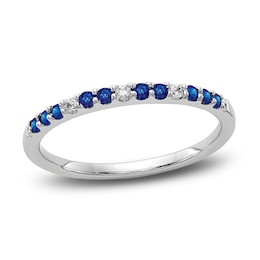 Natural Blue Sapphire Ring 1/20 ct tw Diamonds 14K White Gold