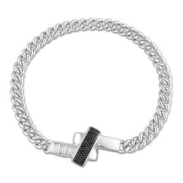 Y-Knot Men's Black Diamond Bracelet 1/3 ct tw Round Sterling Silver