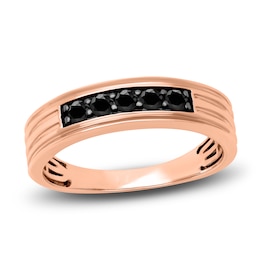 Men's Natural Black Sapphire Wedding Band 14K Rose Gold 5.5mm