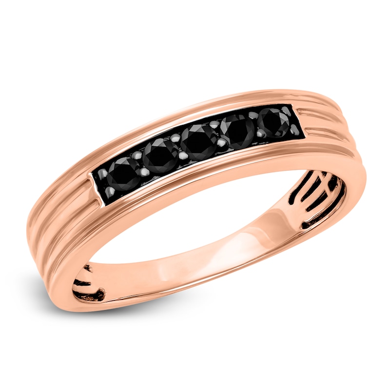 Men's Natural Black Sapphire Wedding Band 14K Rose Gold 5.5mm