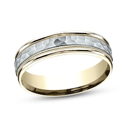 Hammered Wedding Band 14K Two-Tone Gold 6.0mm