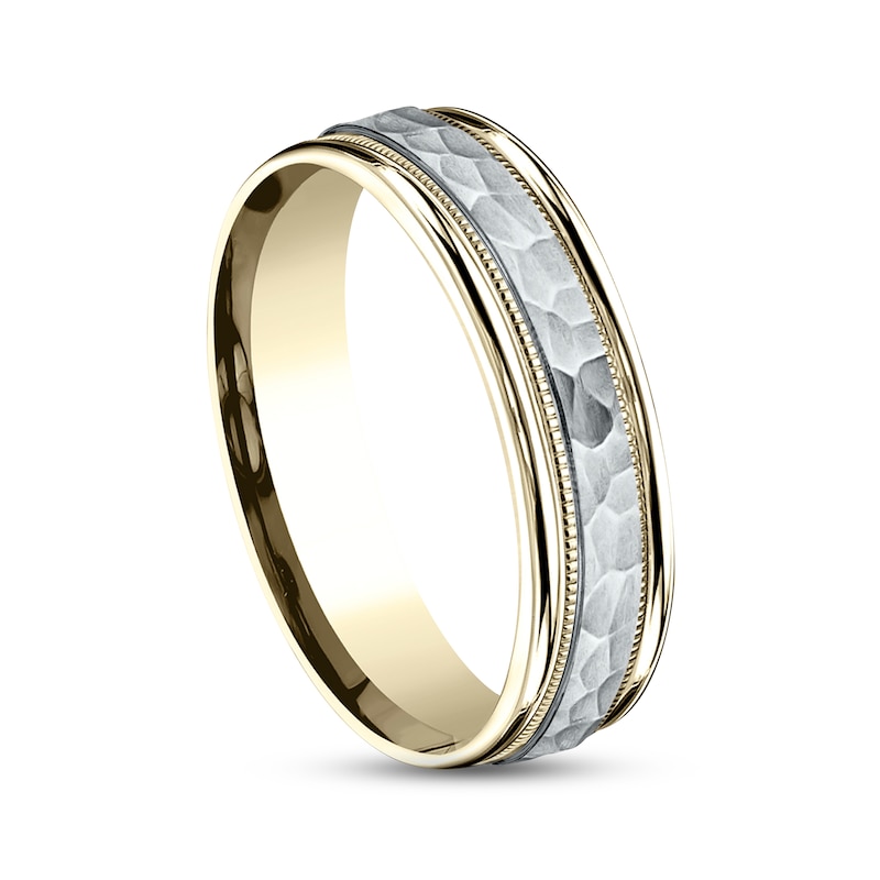 Hammered Wedding Band 14K Two-Tone Gold 6.0mm