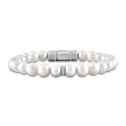 1933 by Esquire Men's Freshwater Cultured Pearl & Natural White Topaz Bracelet Sterling Silver 8.25&quot;