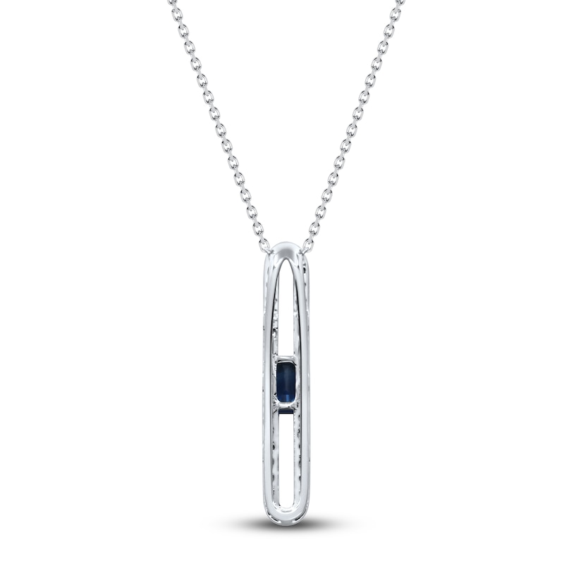 Rectangle-Cut Natural Blue Sapphire & Diamond Pendant  Necklace 1/4 ct tw 14K White Gold 18"