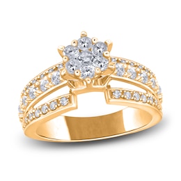 Diamond Triple Row Engagement Ring 1 ct tw Round 14K Yellow Gold