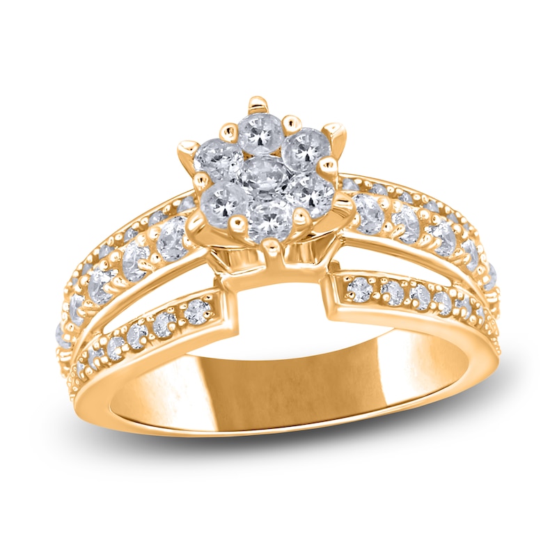 Main Image 1 of Diamond Triple Row Engagement Ring 1 ct tw Round 14K Yellow Gold