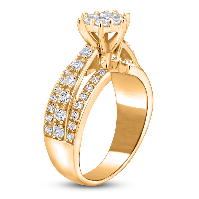 Main Image 2 of Diamond Triple Row Engagement Ring 1 ct tw Round 14K Yellow Gold