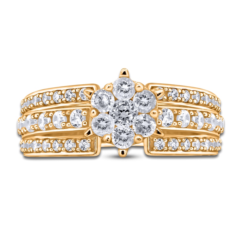 Main Image 3 of Diamond Triple Row Engagement Ring 1 ct tw Round 14K Yellow Gold