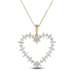 Marquise-Cut & Round Diamond Heart Pendant Necklace 3/4 ct tw 10K Yellow Gold