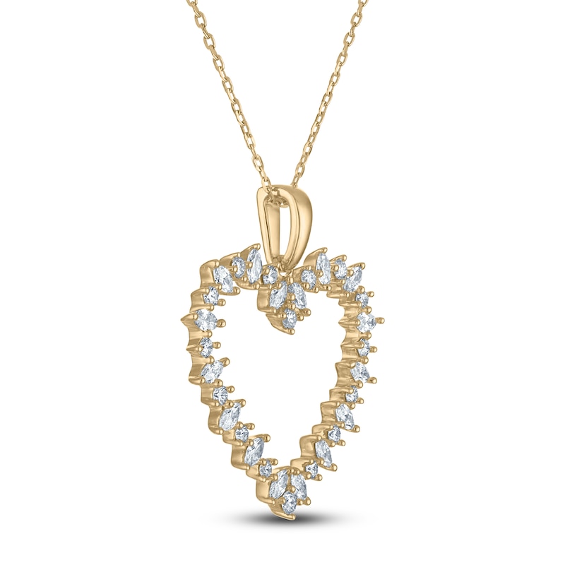 Main Image 2 of Marquise-Cut & Round Diamond Heart Pendant Necklace 3/4 ct tw 10K Yellow Gold