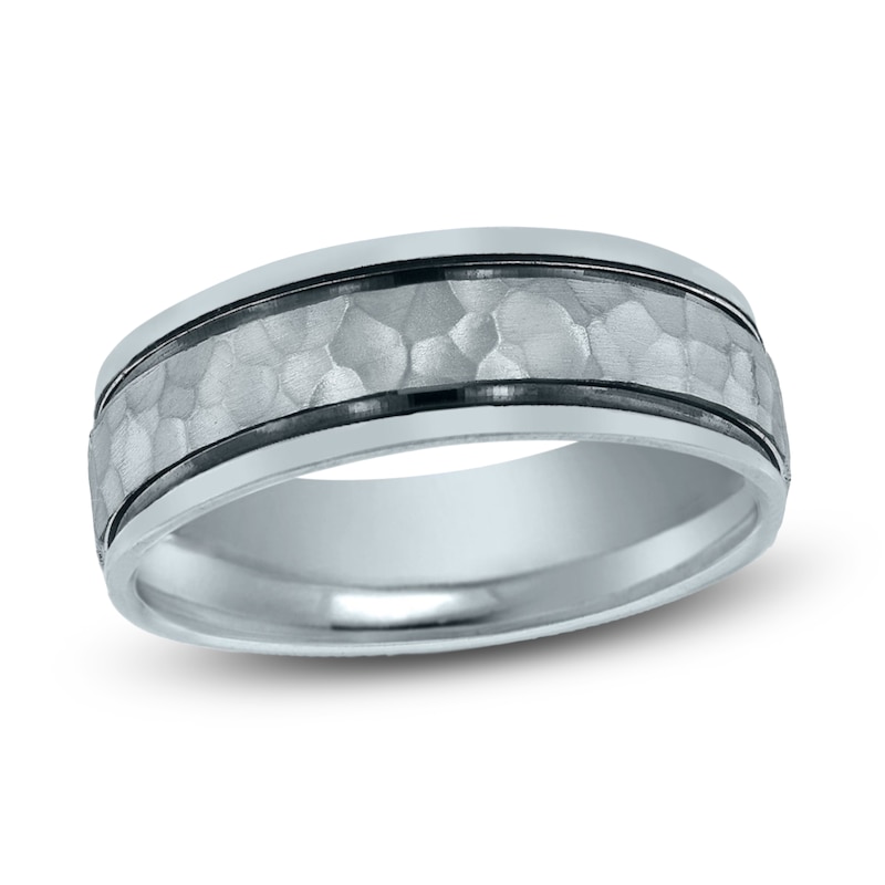 Main Image 1 of Men's Hammered Frost Wedding Band  14K White Gold 8mm