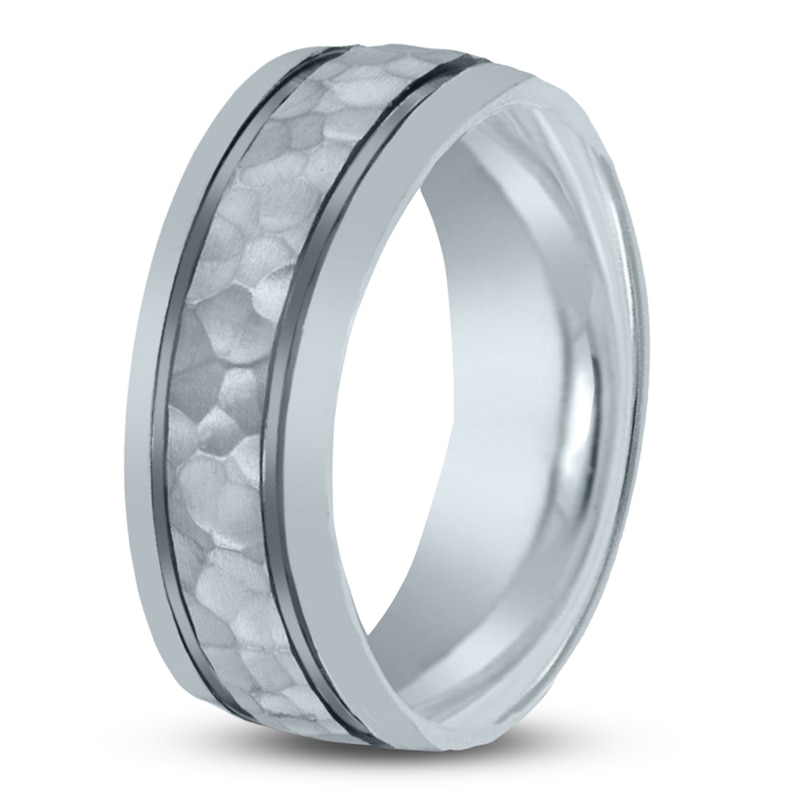 Main Image 2 of Men's Hammered Frost Wedding Band  14K White Gold 8mm