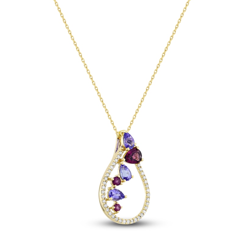 Main Image 2 of Natural Tanzanite, Garnet & Diamond Pendant Necklace 3/8 ct tw 10K Yellow Gold