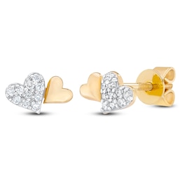 Diamond Double Heart Stud Earrings 1/10 ct tw 14K Yellow Gold