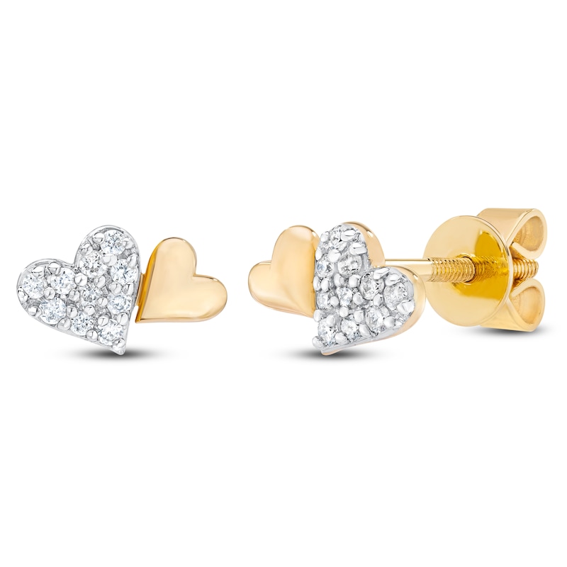 Diamond Double Heart Stud Earrings 1/10 ct tw 14K Yellow Gold | Jared