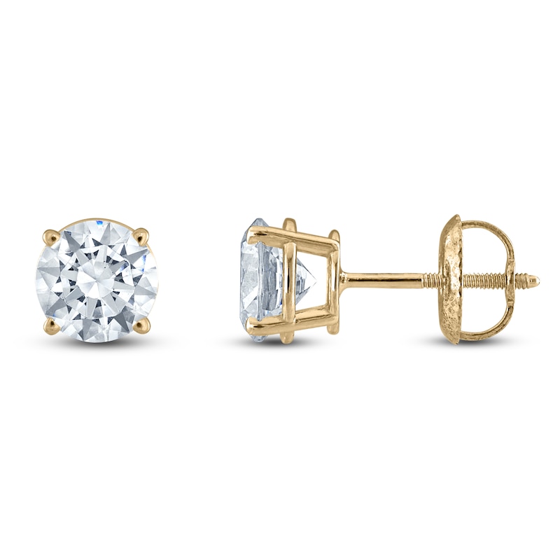 Certified Round-Cut Diamond Solitaire Stud Earrings 2 ct tw 14K Yellow Gold (I/I1)