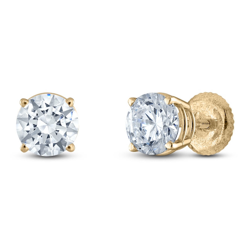 Certified Round-Cut Diamond Solitaire Stud Earrings 2 ct tw 14K Yellow Gold (I/I1)