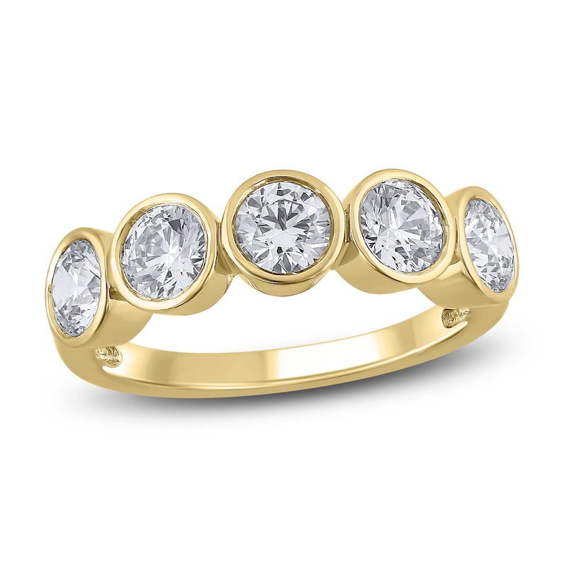 Lab-Created Diamond Bezel-Set Five-Stone Anniversary Ring 1-1/2 ct tw 14K Yellow Gold