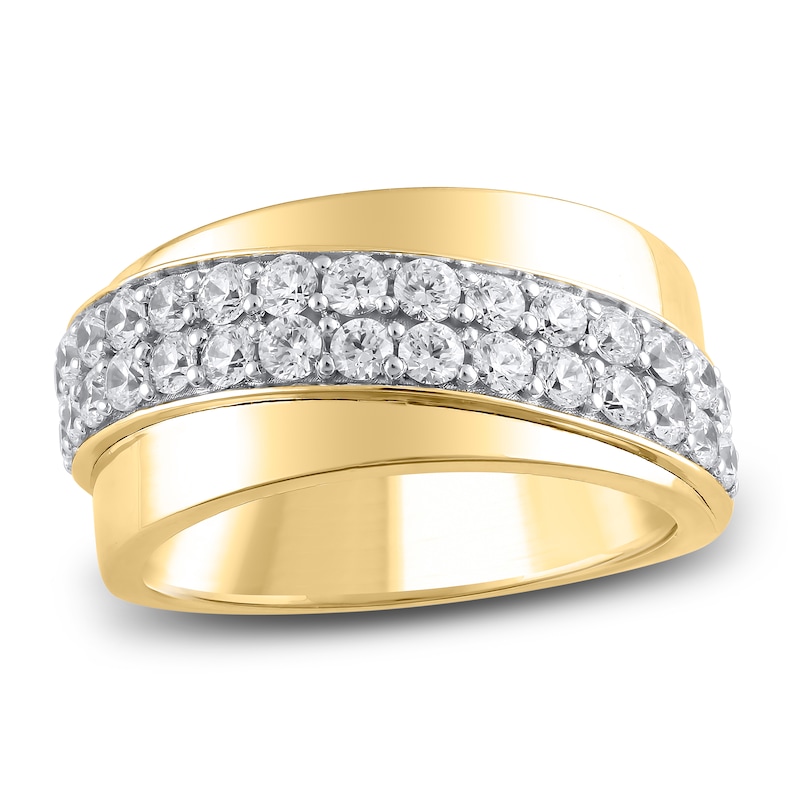 Lab-Created Diamond  Men's Diagonal Two-Row Ring 1-1/2 ct tw 14K Yellow Gold