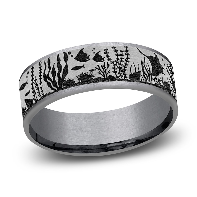 Men's Ocean Scene Comfort-Fit Wedding Band 7.5mm Tantalum & Matte Gray Titanium