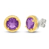 Thumbnail Image 2 of Natural Amethyst Rope Twist Frame Earrings Sterling Silver & 10K Yellow Gold