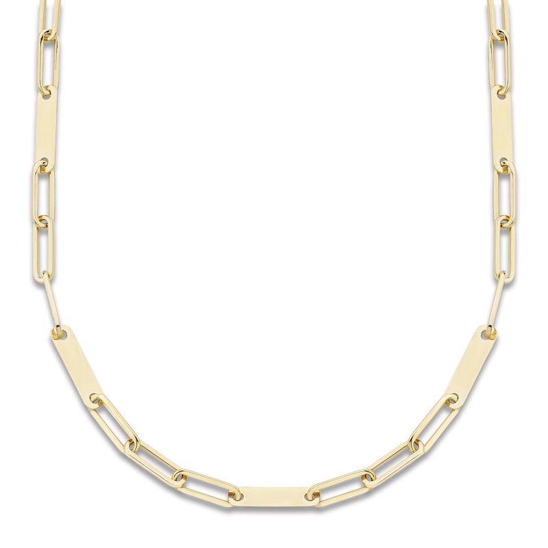 Main Image 1 of Engravable Five-Bar Paperclip Chain Necklace 14K Yellow Gold 18&quot;