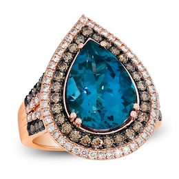 Le Vian Pear-Shaped Natural Blue Topaz Ring 1 ct tw Diamonds 14K Strawberry Gold