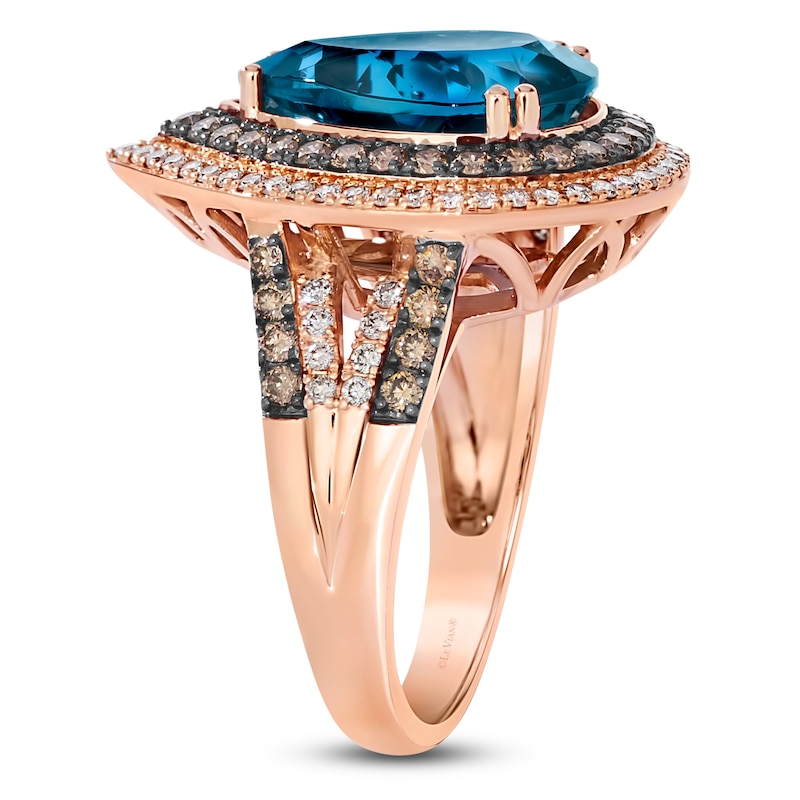 Main Image 3 of Le Vian Pear-Shaped Natural Blue Topaz Ring 1 ct tw Diamonds 14K Strawberry Gold