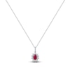 Thumbnail Image 1 of Oval-Cut Natural Ruby & Diamond Starburst Halo Necklace 1/5 ct tw 14K White Gold 18&quot;