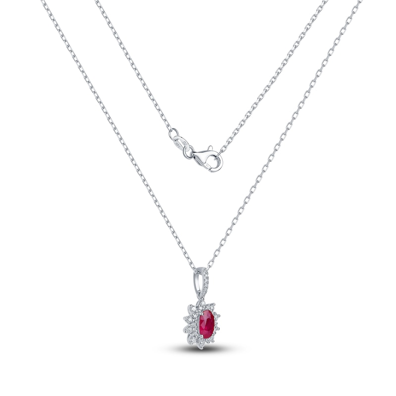 Main Image 2 of Oval-Cut Natural Ruby & Diamond Starburst Halo Necklace 1/5 ct tw 14K White Gold 18&quot;