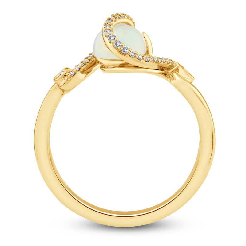 Main Image 2 of Pear-Shaped Natural Opal & Diamond Ribbon Ring 1/10 ct tw 14K Yellow Gold